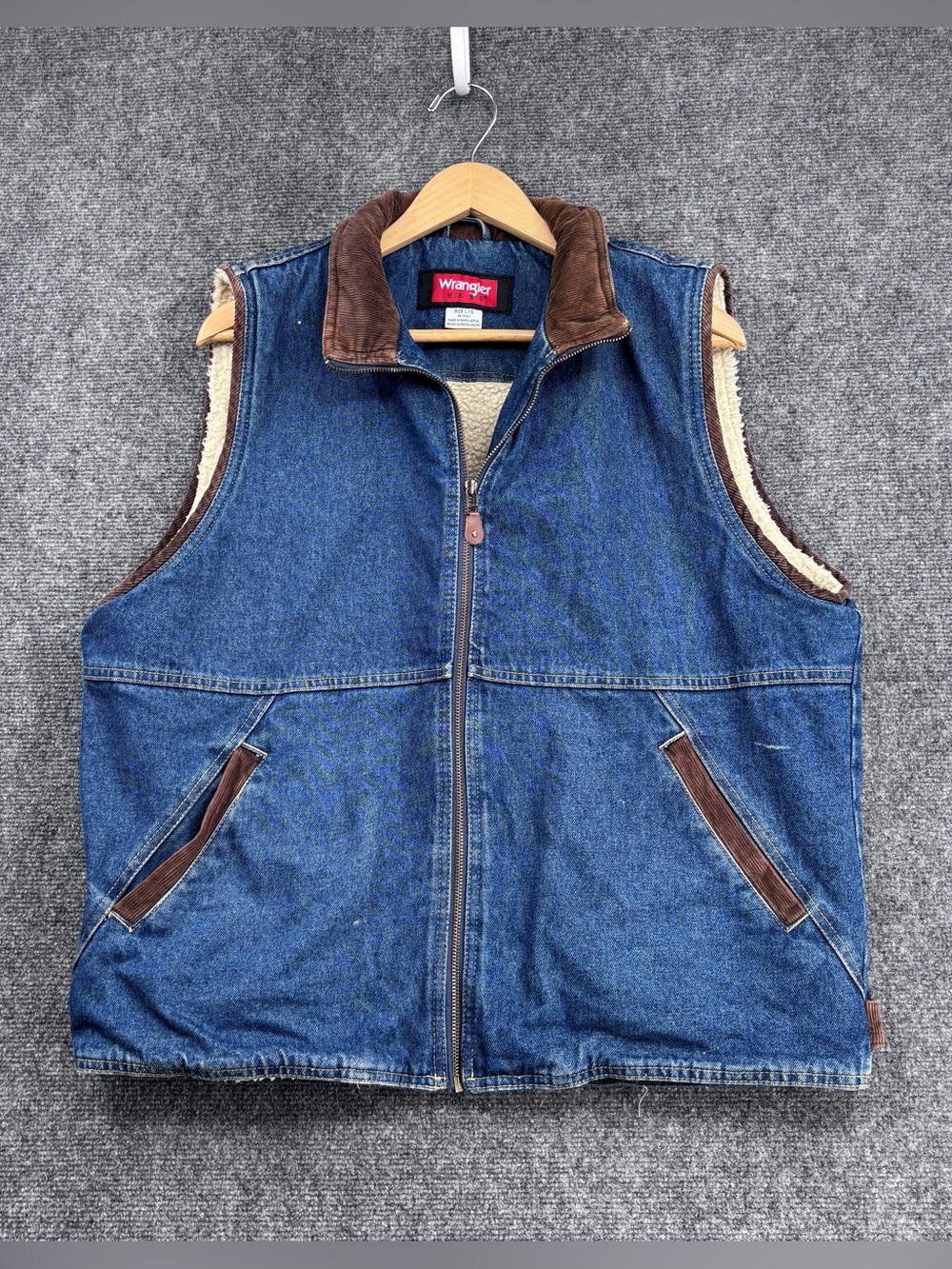 VTG 90s Wrangler Hero Denim Sherpa Lined Full Zip Vest Cowboy Workwear Men’s L